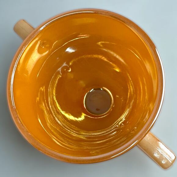 Fire King Peach Lustre Sugar Bowl & Creamer Leaf Set Anchor Hocking Vintage - Picture 10 of 12